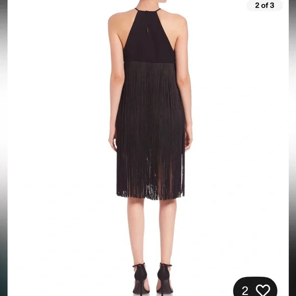 PARKER December Satin Trim Black Fringe Cocktail Dress S $498 - Picture 2 of 3